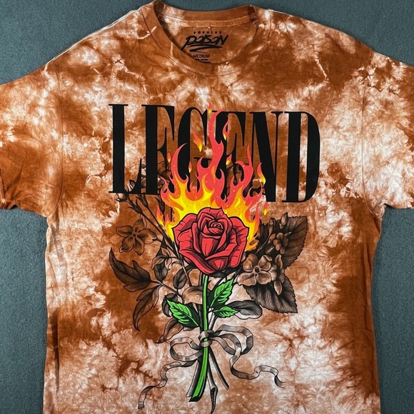 Popular Poison Other - Popular Poison Legend Flame Rose Tie-Dye Graphic Tee Streetwear Size Medium